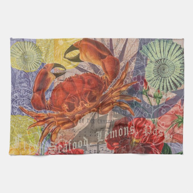 Linge De Cuisine Crabe Plage Nautique Art de la mer (Horizontal)