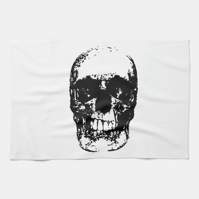 Linge De Cuisine Crâne d'art pop noir et blanc (Horizontal)