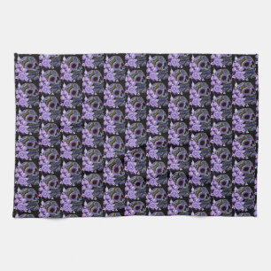 Linge De Cuisine Crâne de sucre noir violet Floral Jour des morts