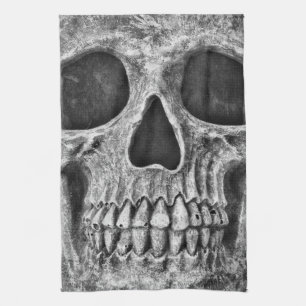 Linge De Cuisine Crâne gothique Visage noir et blanc Gros plan