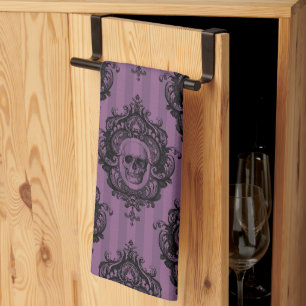Linge De Cuisine Crâne victorienne violet et noir Motif Halloween