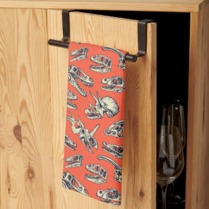 Linge De Cuisine Crânes de dinosaures orange et marine