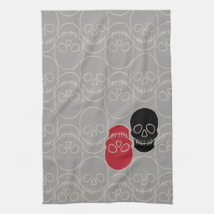 Linge De Cuisine Crânes - Gris fantôme et Blanc osseux