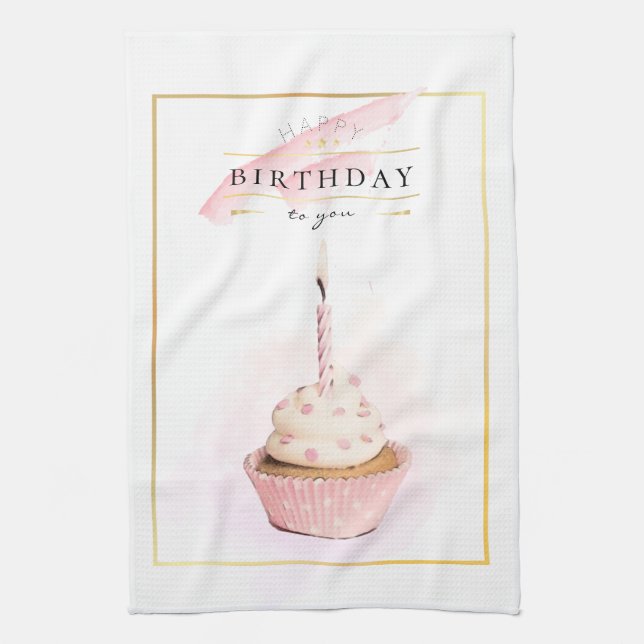 Linge De Cuisine Crayon élégant Art rose Cupcake d'anniversaire (Vertical)
