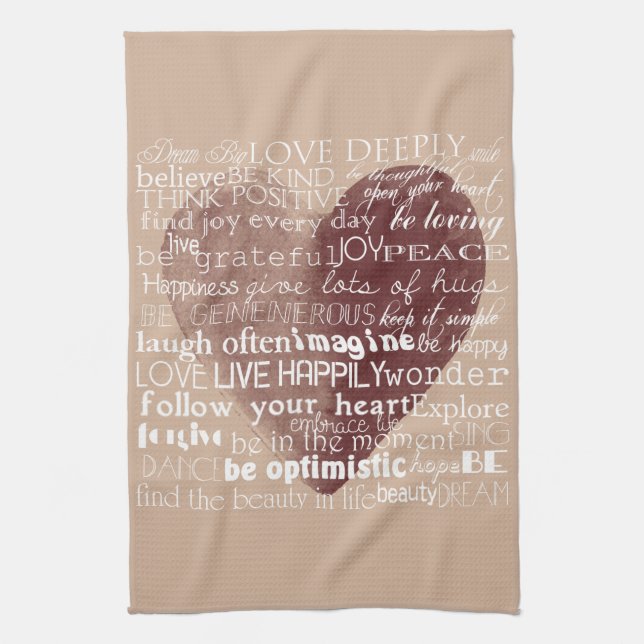 Linge De Cuisine Cream Inspirational Love Joy Red Heart (Vertical)