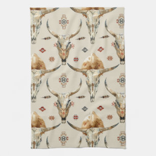Linge De Cuisine Crème Brown Plumes indigènes tribales Crème crânes