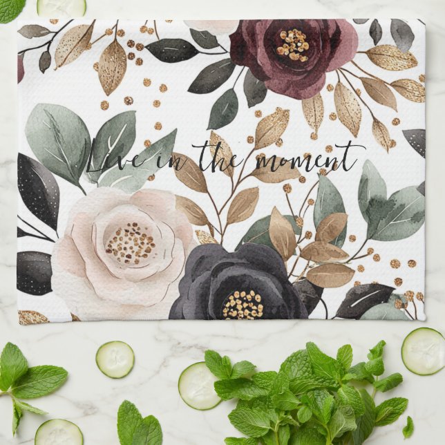 Linge De Cuisine Crème de Bourgogne Fleur Noir (Plié)