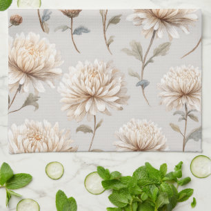 Linge De Cuisine Crème florale marron cacao