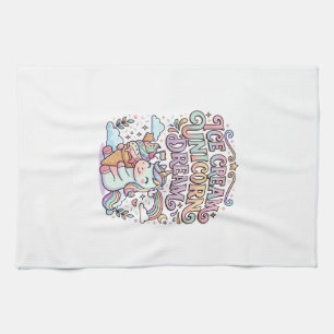 Linge De Cuisine Crème Glacée Licorne Rêve de Licorne Typographie D