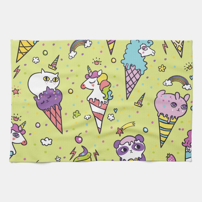 Linge De Cuisine Crème glacée Pop Cute : Motif animal (Horizontal)