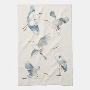 Linge De Cuisine Crème Motif Grace Flying Blue Herons
