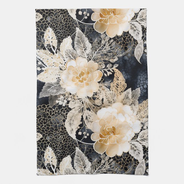 Linge De Cuisine Crème noire sauvage Léopard Animal Floral (Vertical)