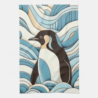 Linge De Cuisine Crêpe Bleue Ciel Vagues Océaniques Et Pingouin Cut
