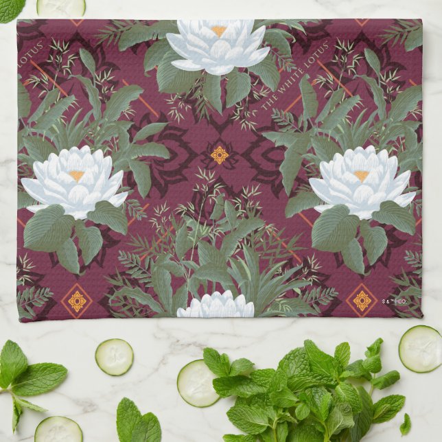 Linge De Cuisine Crimson Lotus Elegance Motif - Le Lotus Blanc (Plié)