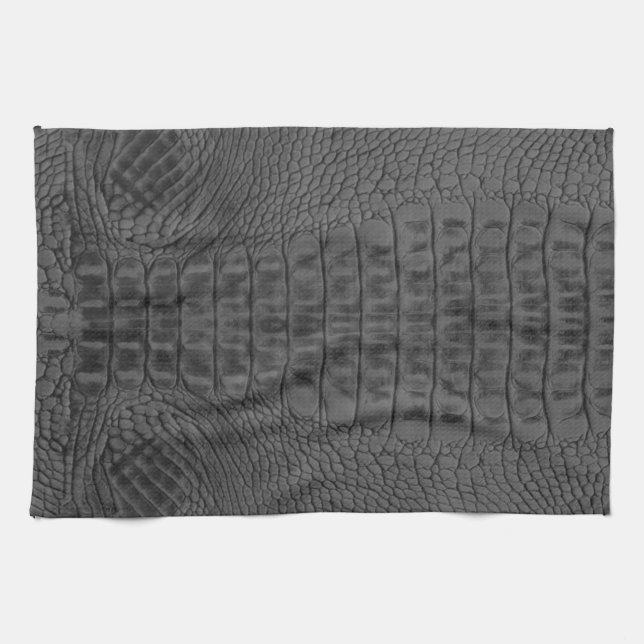 Linge De Cuisine  Crocodile noir en cuir (Horizontal)