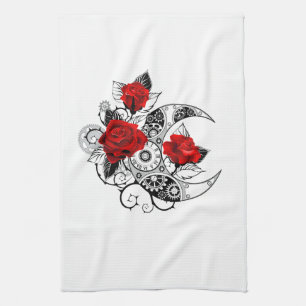 Linge De Cuisine Croissant mécanique avec roses rouges