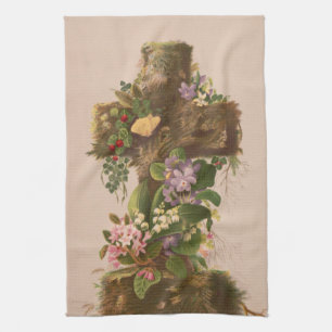 Linge De Cuisine Croix florale rustique vintage, carte de Pâques,