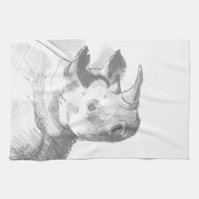 Linge De Cuisine Croquis de dessin au crayon de rhinocéros de (Horizontal)