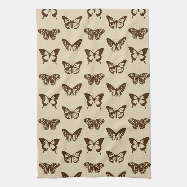 Linge De Cuisine Croquis de papillon, Chocolat Brown sur le beige (Vertical)