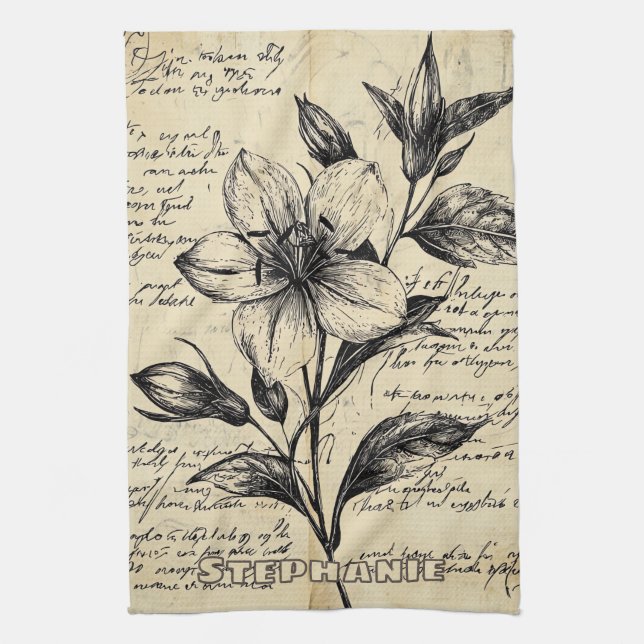 Linge De Cuisine Croquis floral rustique avec calligraphie - âge (5 (Vertical)