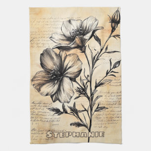 Linge De Cuisine Croquis floral rustique avec calligraphie - âge (6