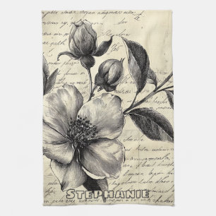 Linge De Cuisine Croquis floral rustique avec calligraphie - âge (8