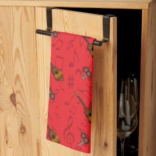 Linge De Cuisine Cuatro et maracas avec des notes de musique sur fo