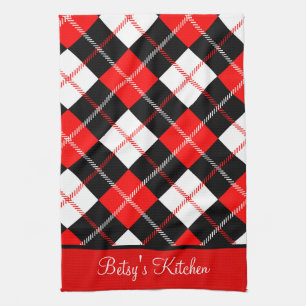 Linge De Cuisine Cuisine à carreaux Argyle personnalisée rouge noir