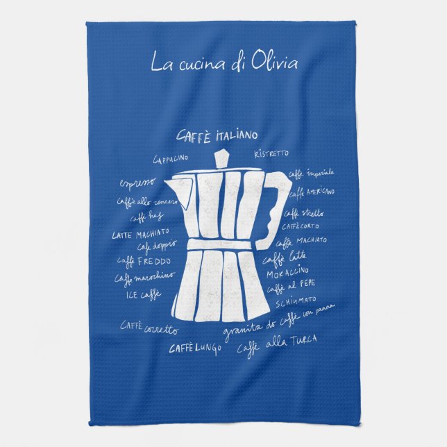 Linge De Cuisine Cuisine art Italien Espresso café moka pot bleu (Vertical)