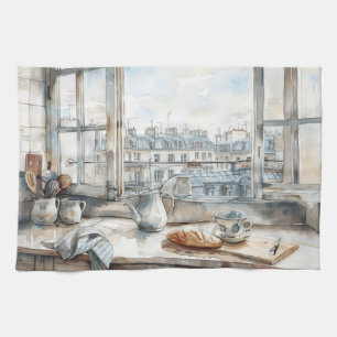 Linge De Cuisine Cuisine d'appartement parisien à l'aquarelle avec