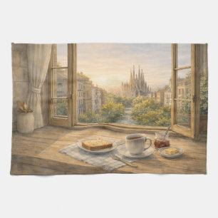 Linge De Cuisine Cuisine de Barcelone au matin, aquarelle avec Sagr