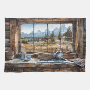 Linge De Cuisine Cuisine de cabane en rondins du Wyoming en aquarel