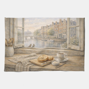 Linge De Cuisine Cuisine de canal d'Amsterdam Aquarelle avec petit 