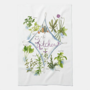 Linge De Cuisine Cuisine de cuisine Herbes aquarelle Illustration A