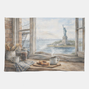 Linge De Cuisine Cuisine de New York à l'aquarelle avec la Statue d
