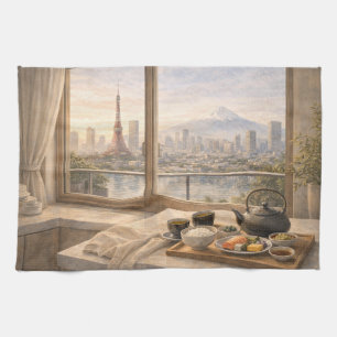 Linge De Cuisine Cuisine de Tokyo Matin Aquarelle Traditionnelle