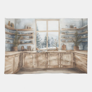 Linge De Cuisine Cuisine d'hiver scandinave Aquarelle avec neigeuse