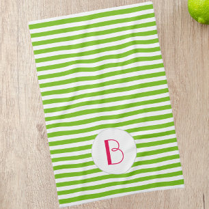 Linge De Cuisine Cuisine Monogramme à rayures vert printemps