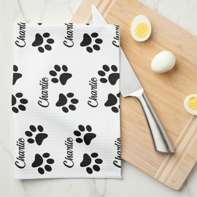 Linge De Cuisine Cuisine Noire Paw Pet Pet Nom de l'Amoureux Cuisin (Quart Plié)