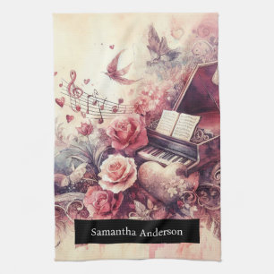 Linge De Cuisine Cuisine Romantique : Musique de piano à cœurs abst