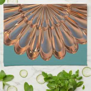 Linge De Cuisine Cuivre Art déco et coquillage de ventilateur turq