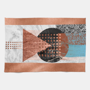 Linge De Cuisine Cuivre Turquoise bleu noir Motifs géométriques