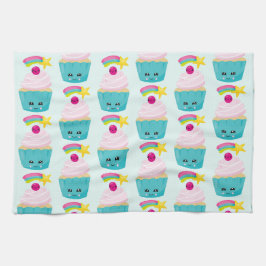 Linge De Cuisine Cupcake bleu mignon avec visage Kawaii