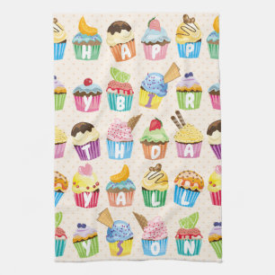 Linge De Cuisine Cupcakes Happy Birthday Ajouter Votre Nom Cute Goo