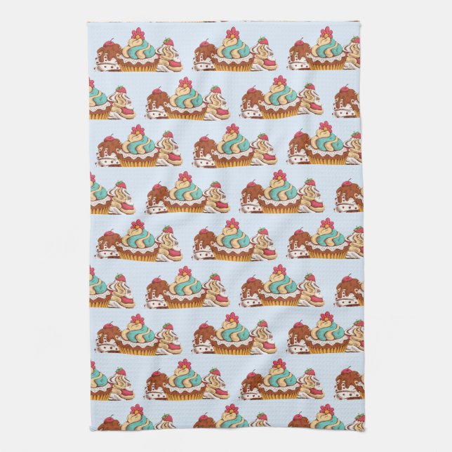 Linge De Cuisine Cupcakes style rétro Sweet Dessert Motif (Vertical)