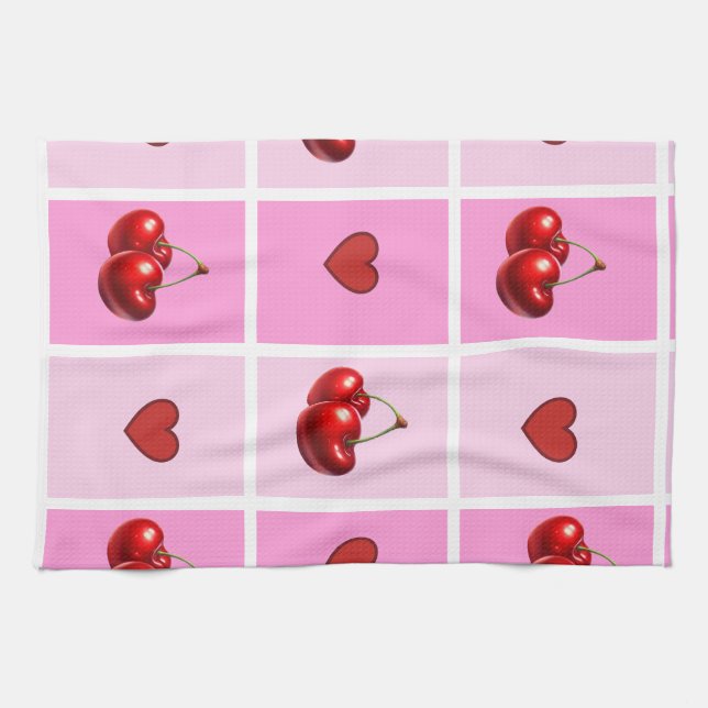 Linge De Cuisine Custom Cherry Heart Checkerboard Pattern (Horizontal)