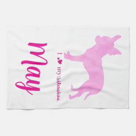 Linge De Cuisine Custom Chihuahua towel Pastel Pink Silhouette