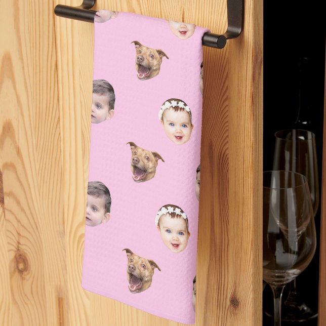 Linge De Cuisine Custom Face, Unique Family Gift 3 Photos Face Pink (Créateur téléchargé)