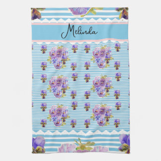 Linge De Cuisine Custom French Pastel Purple Blue Pansy Womans Name