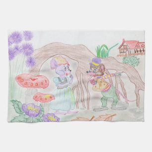 Linge De Cuisine Custom Kids Artwork, deux mignonnes souris, fleurs